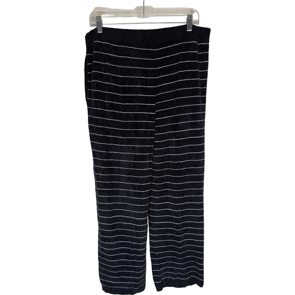 Barefoot Dreams Ankle Pant Womens L Black Pearl Striped CozyChic Ultra Lite Knit